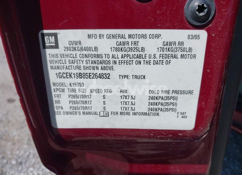 Photo 9 of 2005 Chevrolet Silverado 1500 Z71 (VIN 1GCEK19B85E264832)