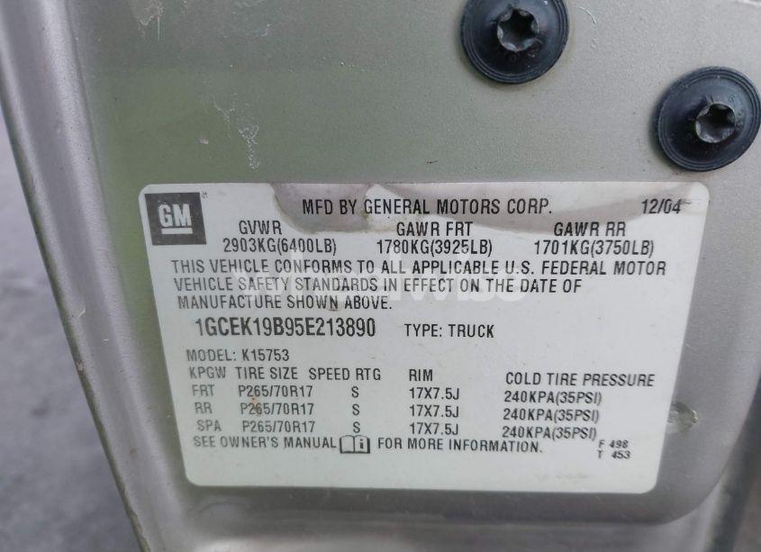 Photo 9 of 2005 Chevrolet Silverado 1500 Z71 (VIN 1GCEK19B95E213890)