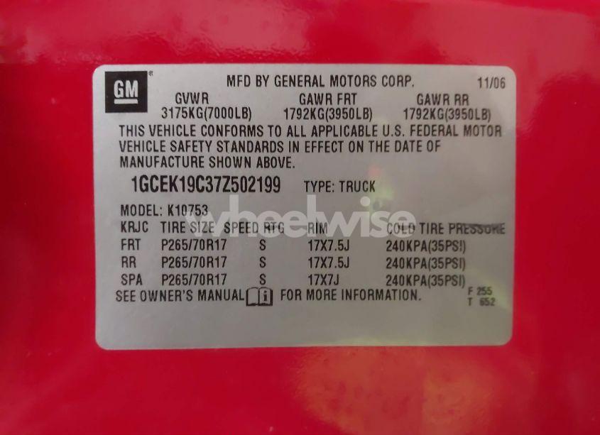 Photo 9 of 2007 Chevrolet Silverado 1500 LT1 (VIN 1GCEK19C37Z502199)