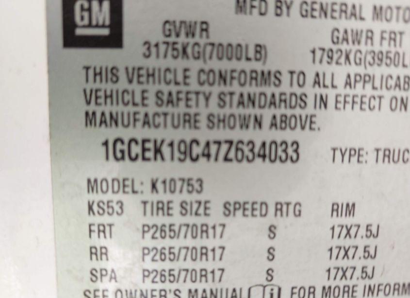 Photo 9 of 2007 Chevrolet Silverado K1500 (VIN 1GCEK19C47Z634033)