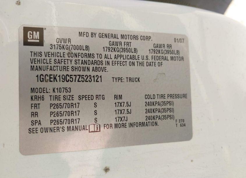 Photo 9 of 2007 Chevrolet Silverado 1500 LT1 (VIN 1GCEK19C57Z523121)