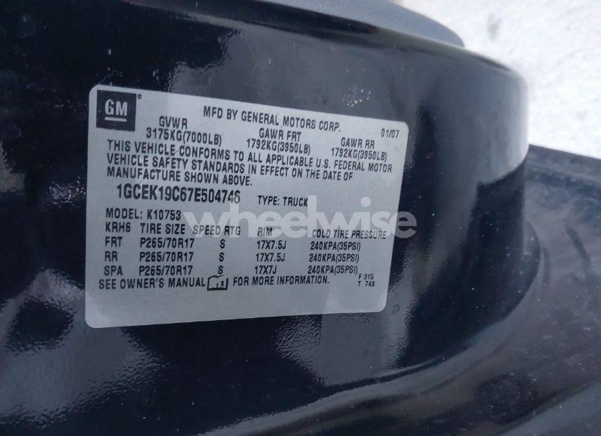 Photo 9 of 2007 Chevrolet Silverado 1500 WORK TRUCK (VIN 1GCEK19C67E504746)