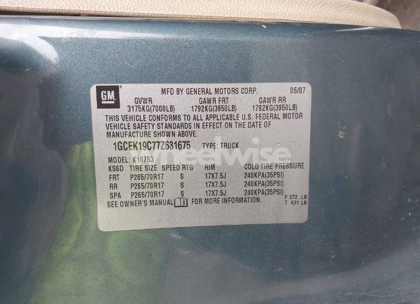 Photo 9 of 2007 Chevrolet Silverado 1500 LT1 (VIN 1GCEK19C77Z631675)