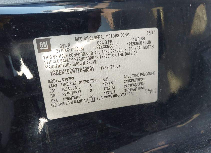 Photo 9 of 2007 Chevrolet Silverado 1500 WORK TRUCK (VIN 1GCEK19C97Z648591)