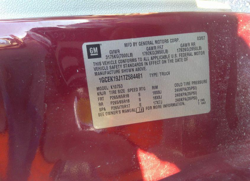 Photo 9 of 2007 Chevrolet Silverado 1500 LT1 (VIN 1GCEK19J17Z584481)