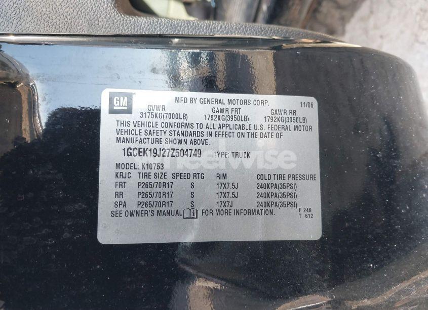 Photo 9 of 2007 Chevrolet Silverado 1500 LT1 (VIN 1GCEK19J27Z504749)