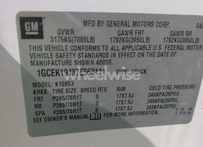 Photo 9 of 2007 Chevrolet Silverado 1500 LT1 (VIN 1GCEK19J37E560111)