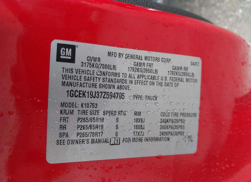 Photo 9 of 2007 Chevrolet Silverado 1500 LTZ (VIN 1GCEK19J37Z594705)