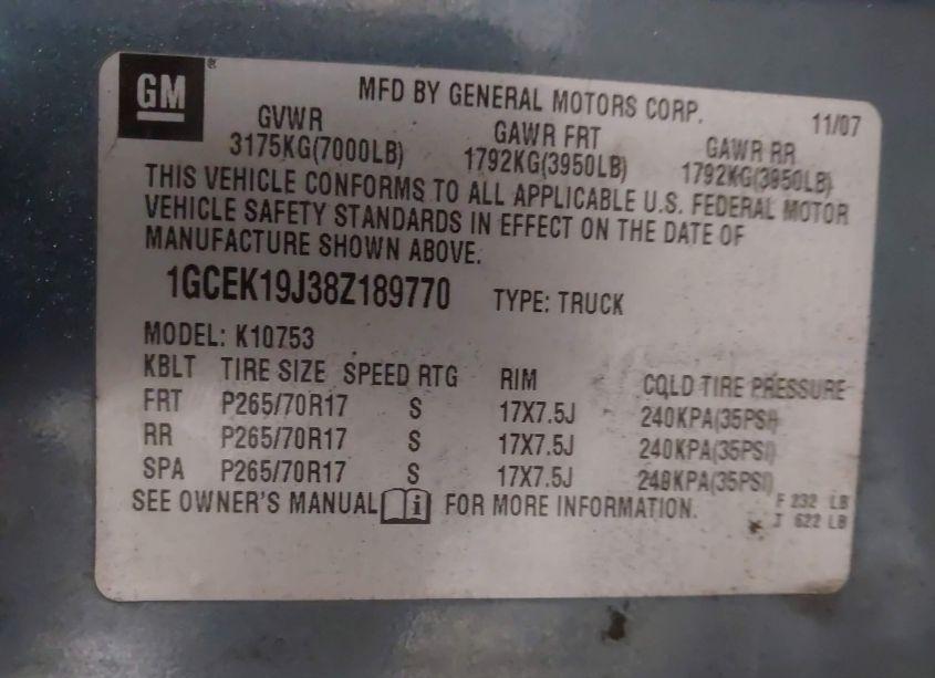 Photo 9 of 2008 Chevrolet Silverado 1500 LT1 (VIN 1GCEK19J38Z189770)