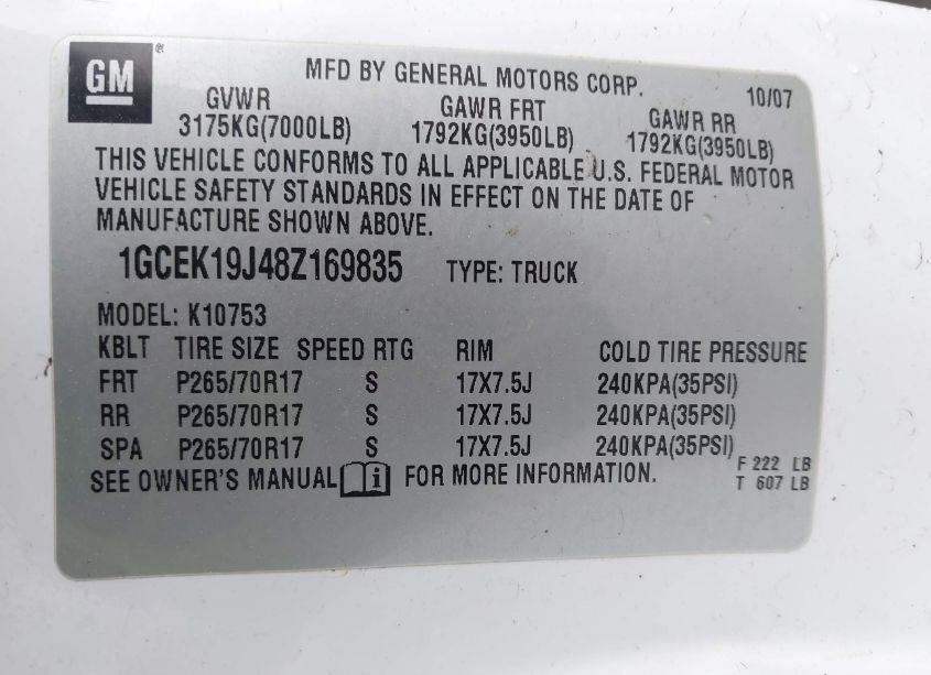 Photo 9 of 2008 Chevrolet Silverado 1500 LT1 (VIN 1GCEK19J48Z169835)