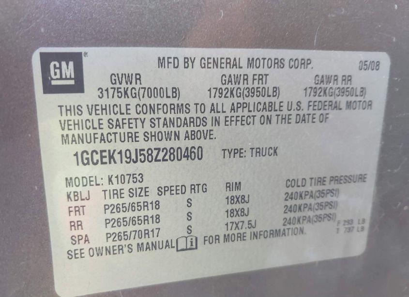 Photo 9 of 2008 Chevrolet Silverado 1500 LTZ (VIN 1GCEK19J58Z280460)