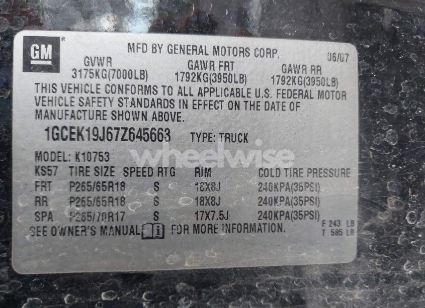 Photo 9 of 2007 Chevrolet Silverado 1500 LT1 (VIN 1GCEK19J67Z645663)