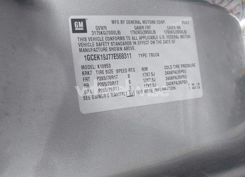 Photo 9 of 2007 Chevrolet Silverado 1500 LT1 (VIN 1GCEK19J77E568311)