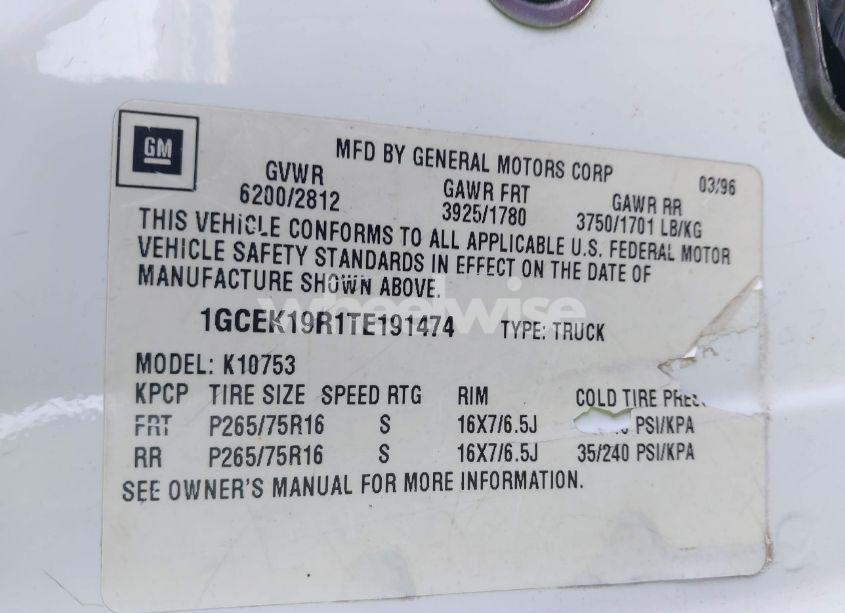 Photo 9 of 1996 Chevrolet Gmt-400 K1500 (VIN 1GCEK19R1TE191474)