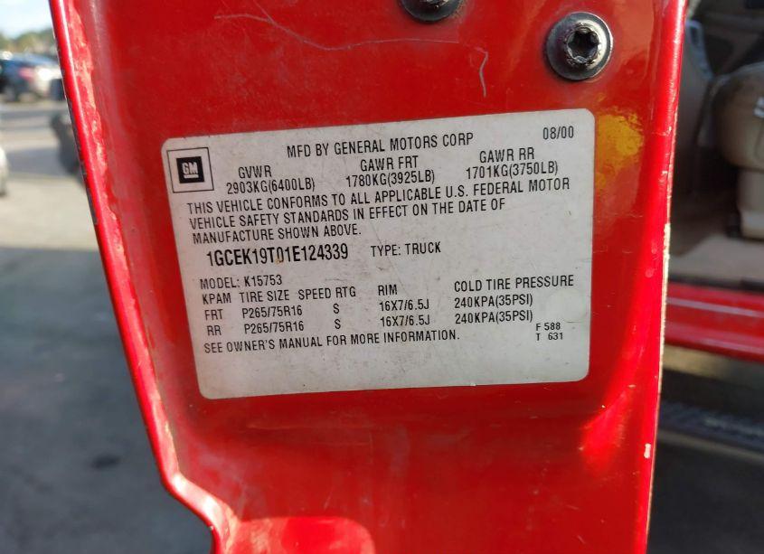 Photo 9 of 2001 Chevrolet Silverado 1500 LT (VIN 1GCEK19T01E124339)