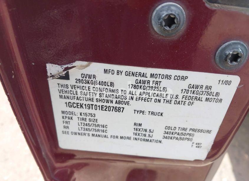 Photo 9 of 2001 Chevrolet Silverado 1500 LS (VIN 1GCEK19T01E207687)