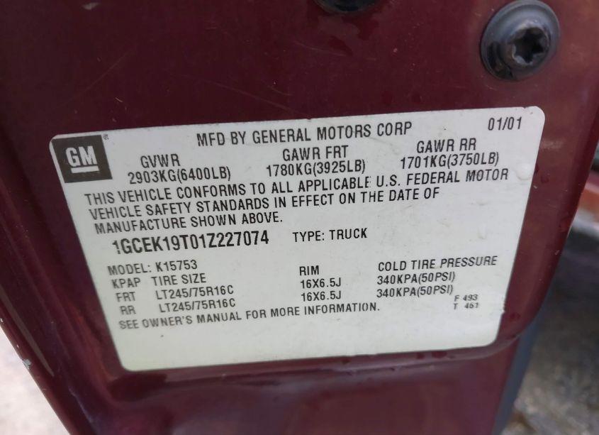 Photo 9 of 2001 Chevrolet Silverado 1500 LS (VIN 1GCEK19T01Z227074)