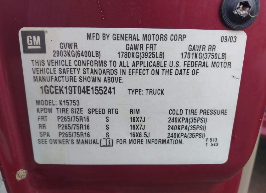 Photo 9 of 2004 Chevrolet Silverado 1500 LT (VIN 1GCEK19T04E155241)