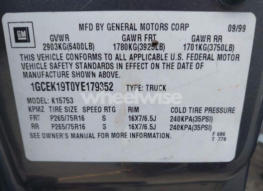 Photo 9 of 2000 Chevrolet Silverado 1500 LS (VIN 1GCEK19T0YE179352)