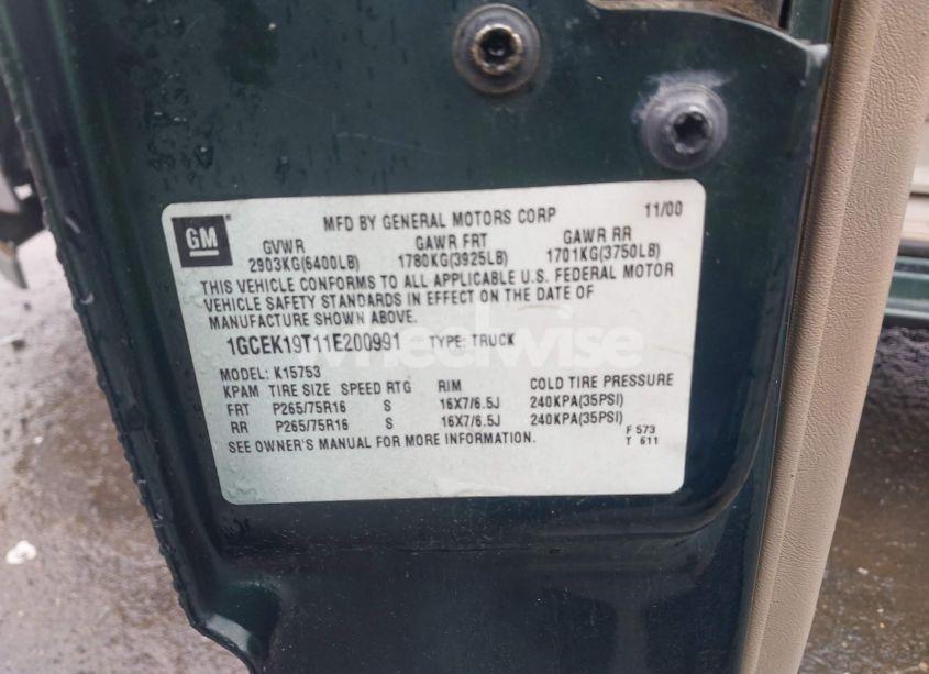 Photo 9 of 2001 Chevrolet Silverado 1500 LT (VIN 1GCEK19T11E200991)