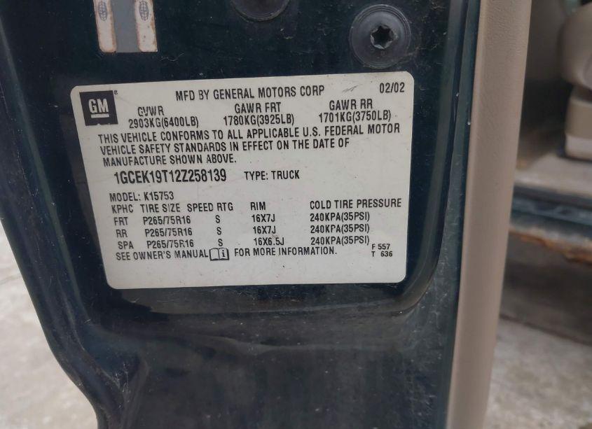 Photo 9 of 2002 Chevrolet Silverado 1500 LT (VIN 1GCEK19T12Z258139)