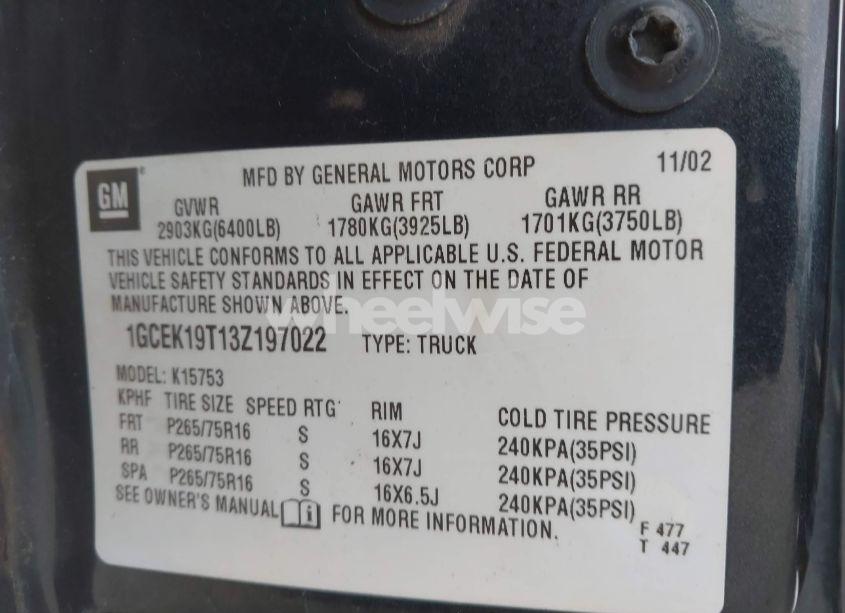 Photo 9 of 2003 Chevrolet Silverado 1500 LS (VIN 1GCEK19T13Z197022)