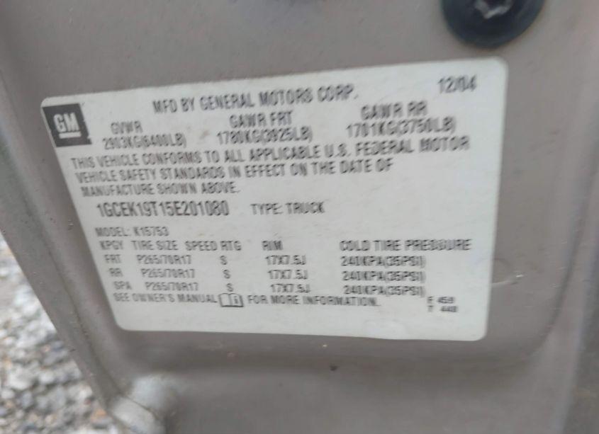Photo 9 of 2005 Chevrolet Silverado 1500 LT (VIN 1GCEK19T15E201080)