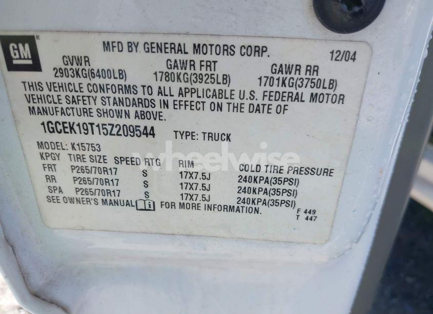 Photo 9 of 2005 Chevrolet Silverado 1500 LS (VIN 1GCEK19T15Z209544)