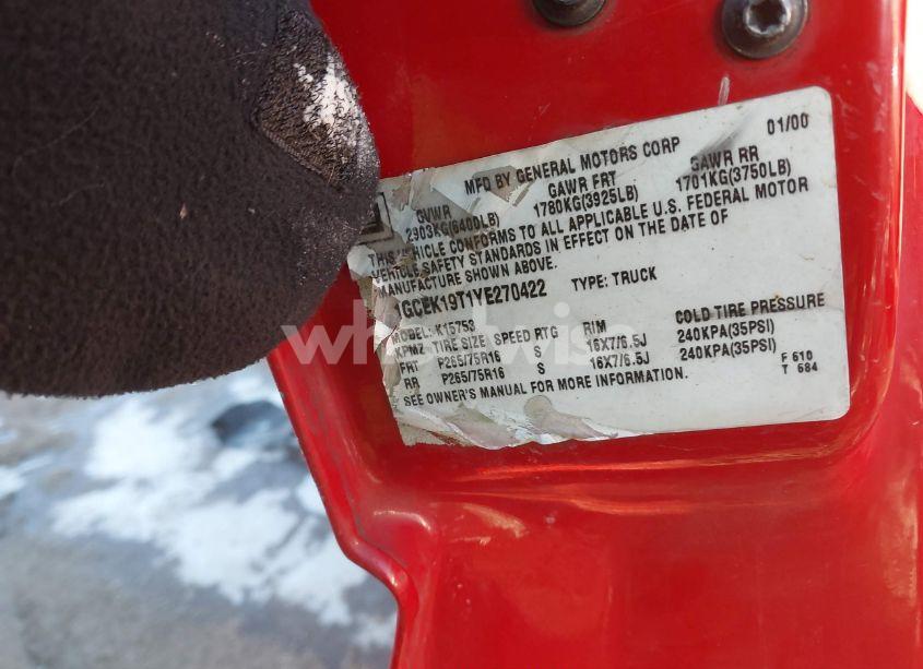 Photo 9 of 2000 Chevrolet Silverado 1500 LS (VIN 1GCEK19T1YE270422)