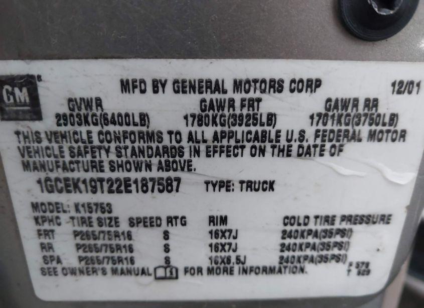 Photo 9 of 2002 Chevrolet Silverado 1500 LS (VIN 1GCEK19T22E187587)