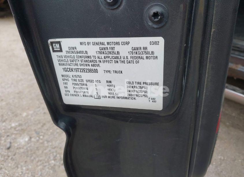 Photo 9 of 2002 Chevrolet Silverado 1500 LS (VIN 1GCEK19T22E236500)