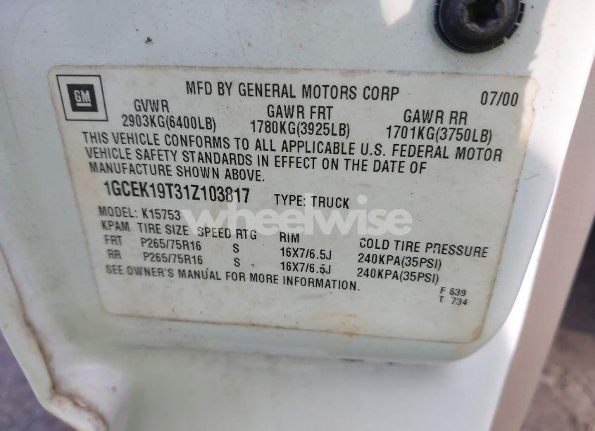 Photo 9 of 2001 Chevrolet Silverado 1500 LS (VIN 1GCEK19T31Z103817)