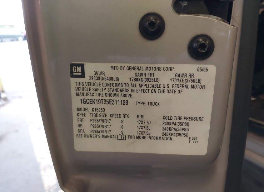 Photo 9 of 2005 Chevrolet Silverado 1500 Z71 (VIN 1GCEK19T35E311158)