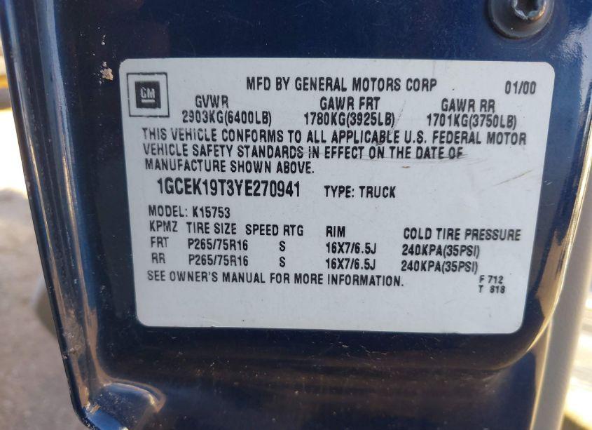 Photo 9 of 2000 Chevrolet Silverado 1500 LS (VIN 1GCEK19T3YE270941)