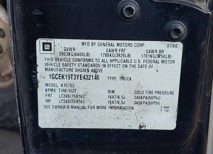 Photo 9 of 2000 Chevrolet Silverado 1500 LS (VIN 1GCEK19T3YE432146)