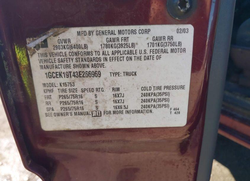 Photo 9 of 2003 Chevrolet Silverado 1500 LS (VIN 1GCEK19T43E266969)