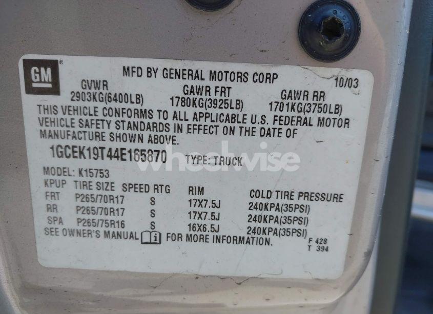 Photo 9 of 2004 Chevrolet Silverado 1500 Z71 (VIN 1GCEK19T44E165870)