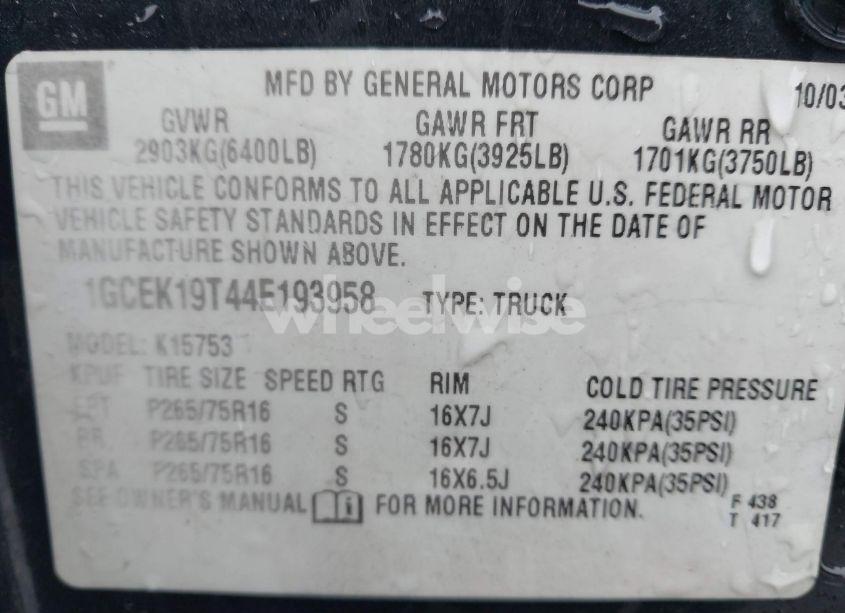 Photo 9 of 2004 Chevrolet Silverado 1500 Z71 (VIN 1GCEK19T44E193958)