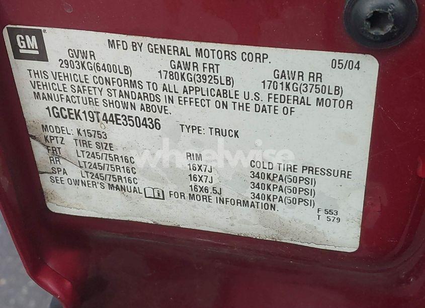 Photo 9 of 2004 Chevrolet Silverado 1500 Z71 (VIN 1GCEK19T44E350436)