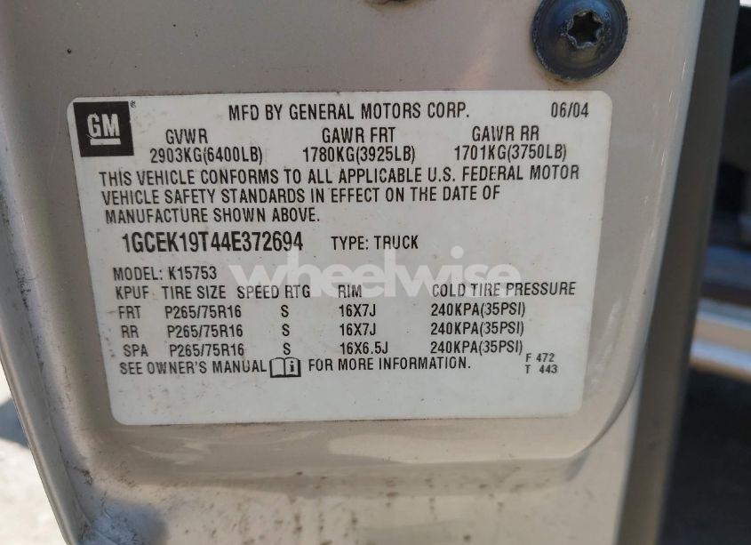 Photo 9 of 2004 Chevrolet Silverado 1500 Z71 (VIN 1GCEK19T44E372694)