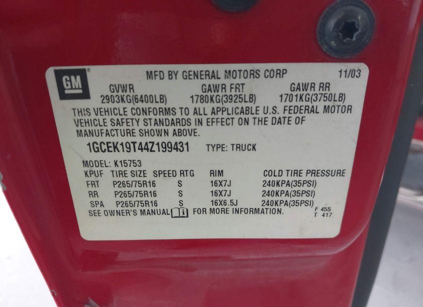 Photo 9 of 2004 Chevrolet Silverado 1500 Z71 (VIN 1GCEK19T44Z199431)