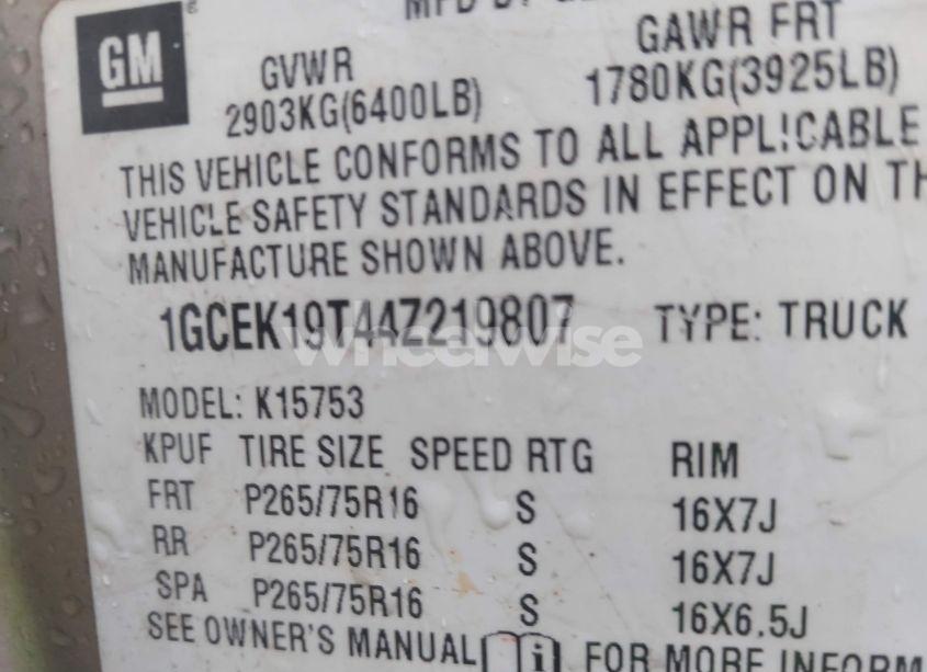 Photo 9 of 2004 Chevrolet Silverado 1500 Z71 (VIN 1GCEK19T44Z219807)