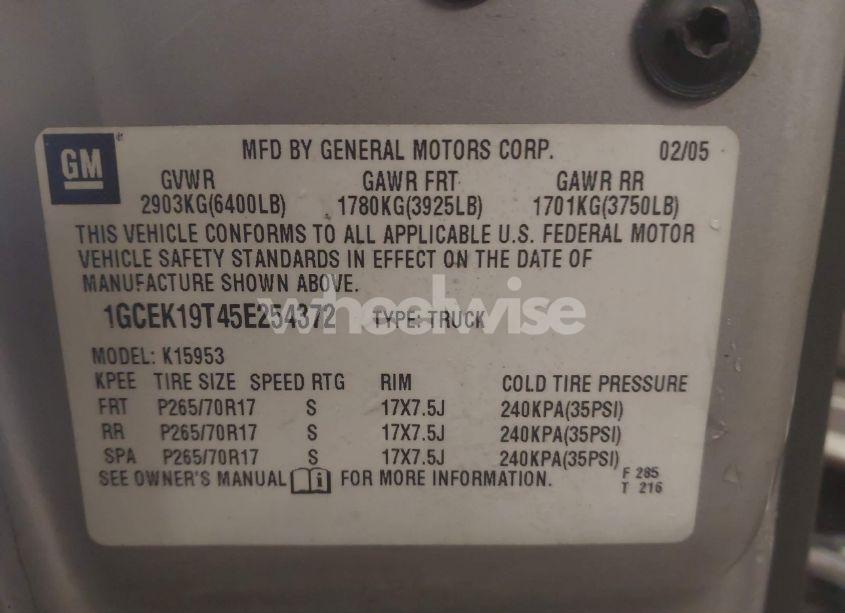 Photo 9 of 2005 Chevrolet Silverado 1500 LS (VIN 1GCEK19T45E254372)