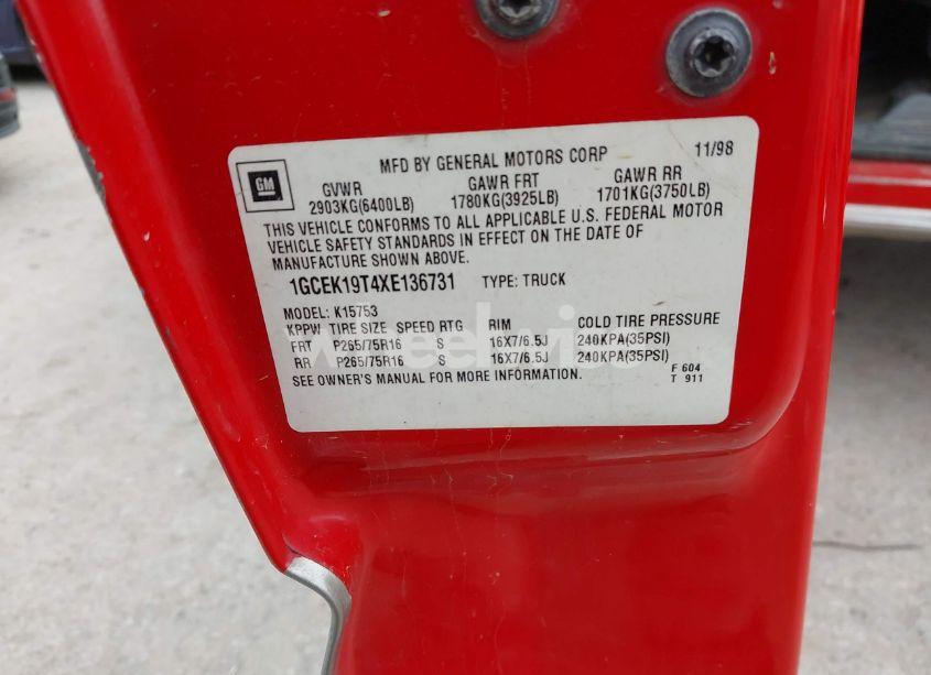 Photo 9 of 1999 Chevrolet Silverado 1500 LS (VIN 1GCEK19T4XE136731)