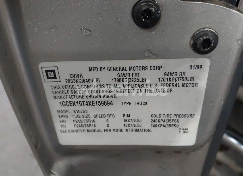 Photo 9 of 1999 Chevrolet Silverado 1500 LS (VIN 1GCEK19T4XE159894)