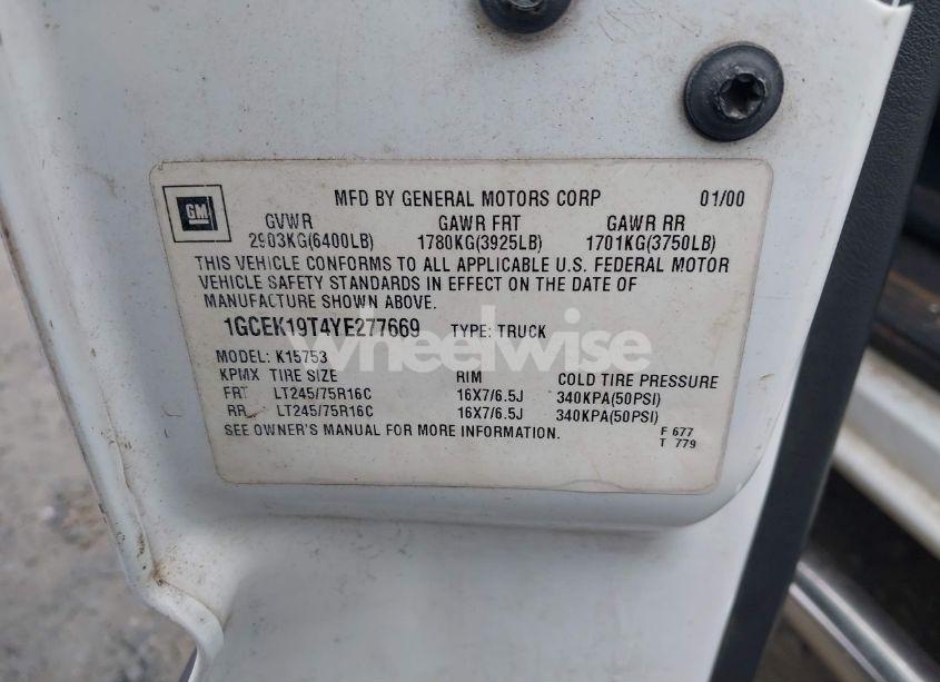 Photo 9 of 2000 Chevrolet Silverado 1500 LS (VIN 1GCEK19T4YE277669)