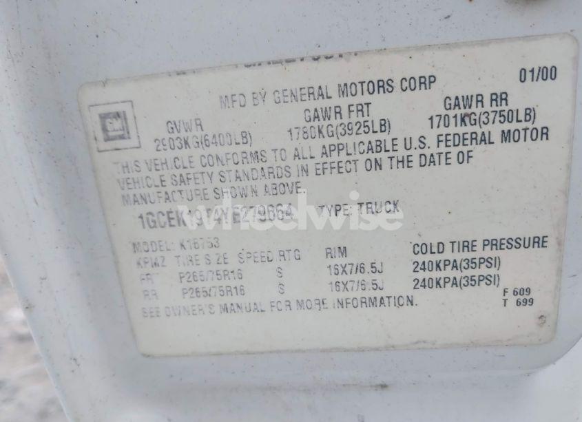 Photo 9 of 2000 Chevrolet Silverado 1500 LS (VIN 1GCEK19T4YE279664)