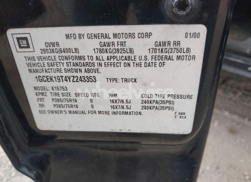 Photo 9 of 2000 Chevrolet Silverado 1500 LS (VIN 1GCEK19T4YZ243353)