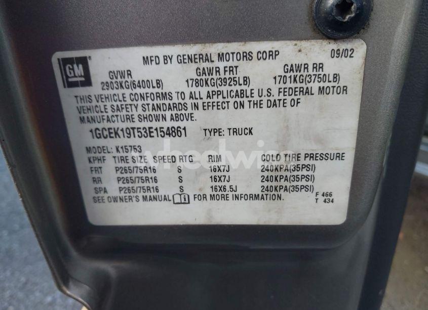 Photo 9 of 2003 Chevrolet Silverado 1500 LS (VIN 1GCEK19T53E154861)