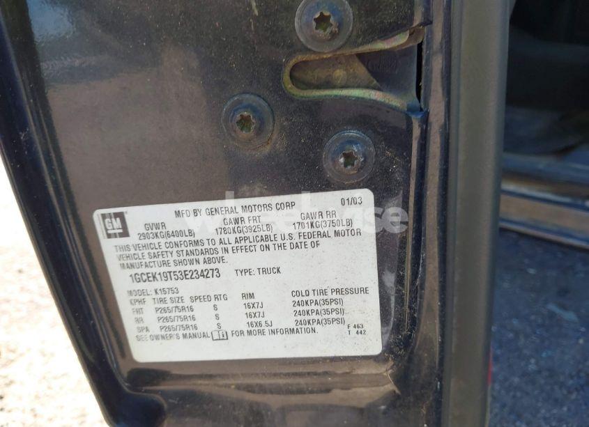 Photo 9 of 2003 Chevrolet Silverado 1500 LS (VIN 1GCEK19T53E234273)